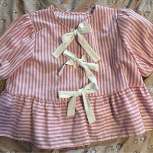 Pink and White Striped top with Bows